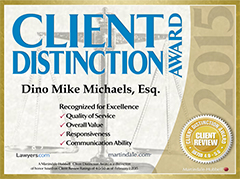 Client Distinction Award | Dino Mike Michaels, Esq. | Recognized for Excellence | Quality of Service | Overall Value